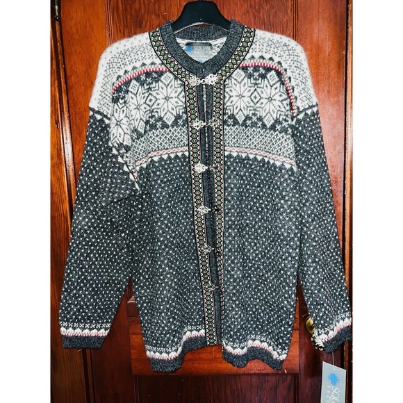 NWT Squaw Valley Sweater Cardigan Grey White Snowflake Nordic Wool SMALL S - Picture 3 of 5